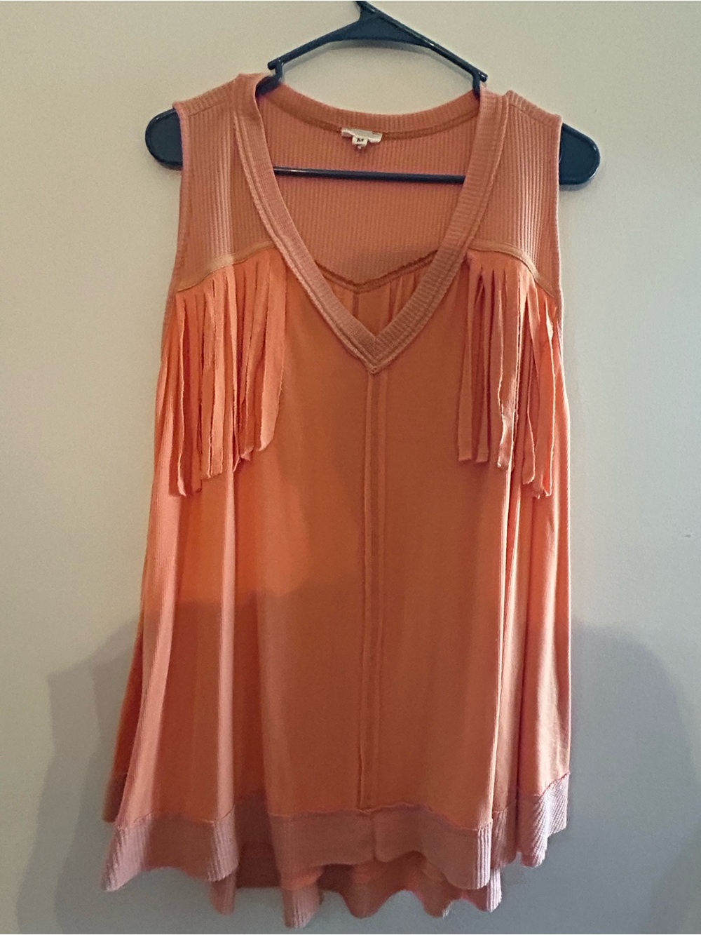 POL Peach Fringe V-Neck Sleeveless Tank